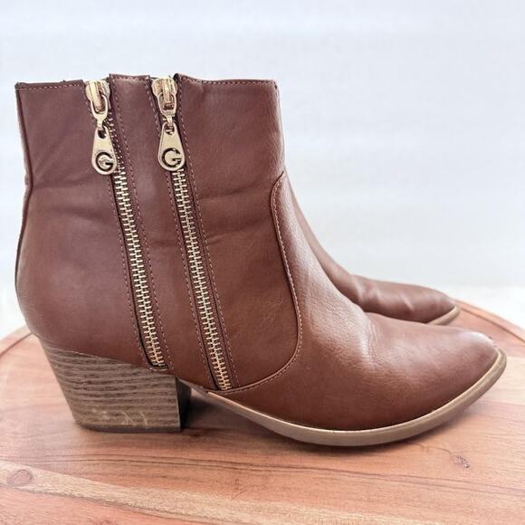 G By Guess Boots Womens Size 8.5 Brown Double Zip Ankle Block Heel Booties - Picture 1 of 16
